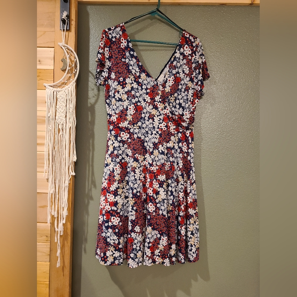 Floral print faux wrap dress